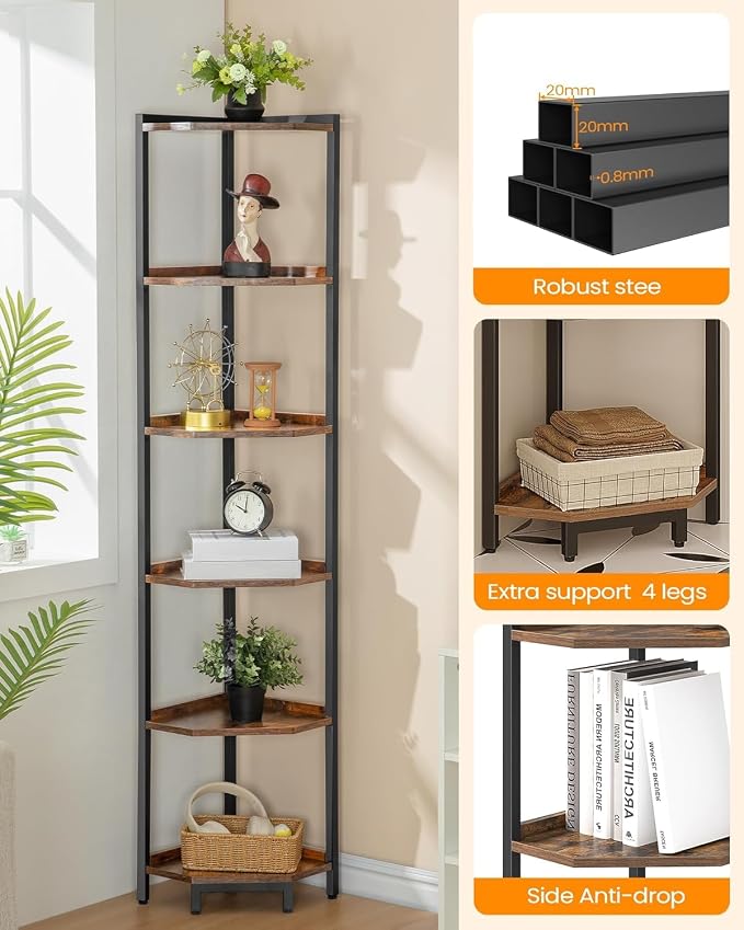 Hzuaneri Corner Shelf Stand, Corner Bookshelf, Storage Standing Shelf Unit - Image 5