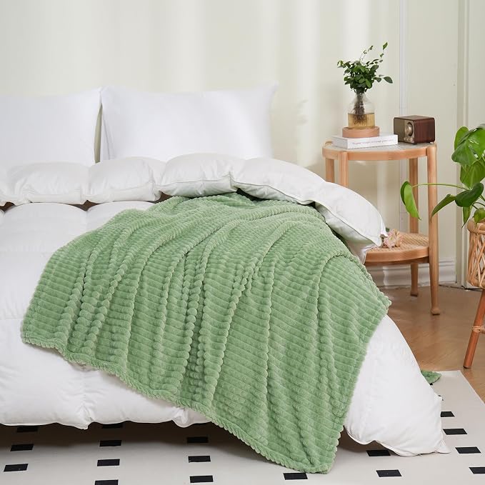 Puncuntex Flannel Fleece Throw Blanket Sage Green 90"×90", Super Soft Plush - Image 2