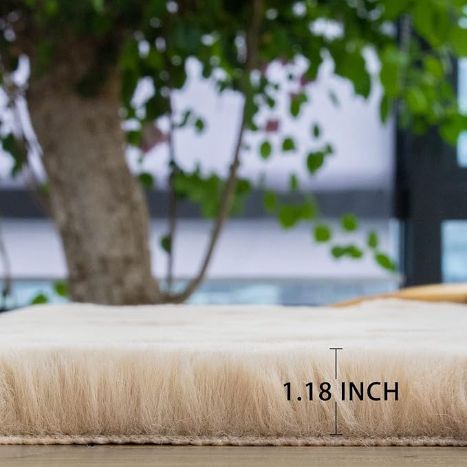 ORINOVA Light Brown Beige Fluffy Faux Fur Rugs - Image 7