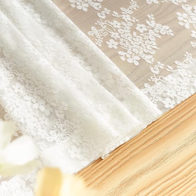 YJ YANJUN Vintage Lace Curtains 54 Inch Length- Victorian Floral Pattern Ivory - Image 5