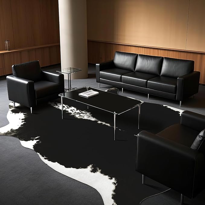 BENRON Premium Cowhide Rug Black, Faux Cow Hide Rugs - Image 5