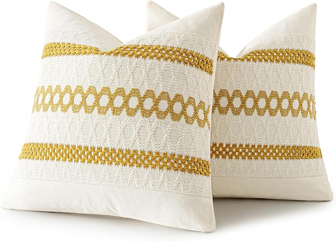 MIULEE Set of 2 Mustard Yellow Boho Decorative Pillow Covers 16x16 Inch - Image 8
