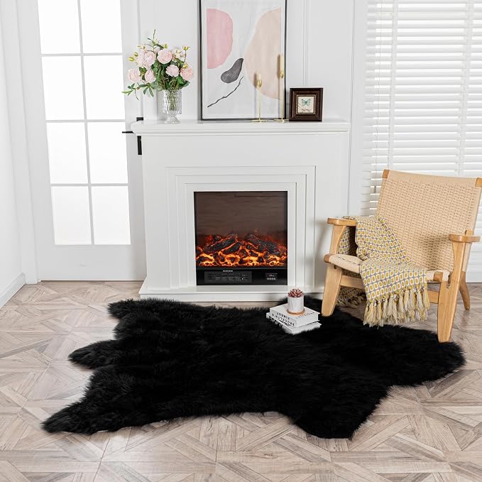 Black Bear Rug Faux Cowhide Rug Animal Print Area Rug Faux Sheepskin Fur Carpet - Image 2