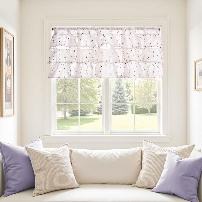 jinchan Ruffled Valance for Windows 18 Inch Mini Pom-Pom Voile Valance Curtains - Image 5