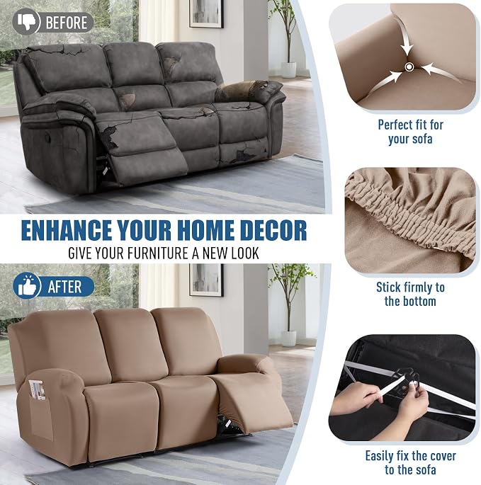 TAOCOCO Recliner Sofa Slipcover, 3 Pieces Polyester Fabric Stretch Sofa Covers - Image 6
