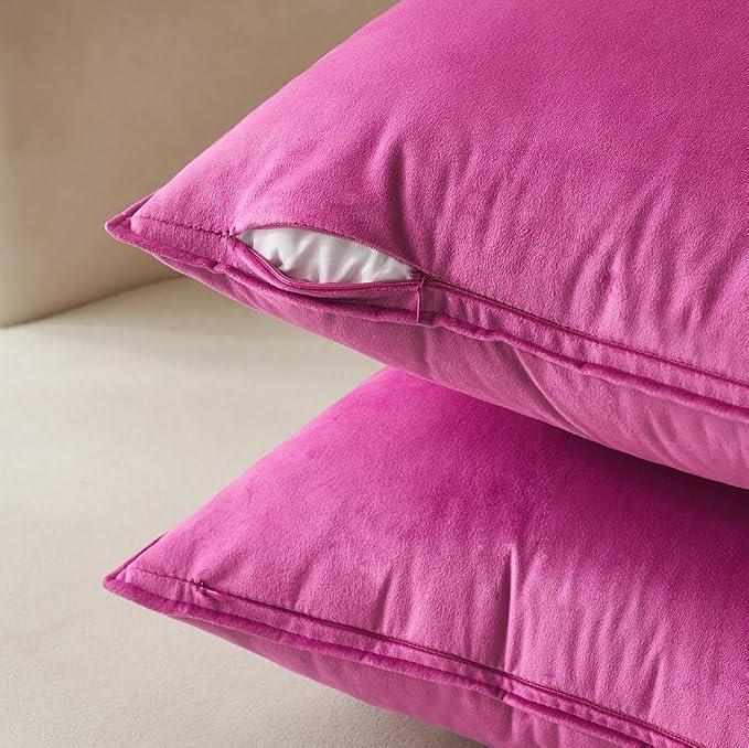 MIULEE Hot Pink Velvet Throw Pillow Covers 16x16 Soft Decorative Solid Square - Image 2