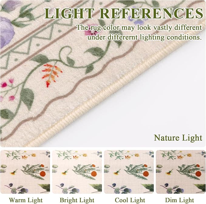Vaukki Hallway Runner Rug, Floral Shaggy Soft Laundry Rug Runner, Non Slip - Image 5