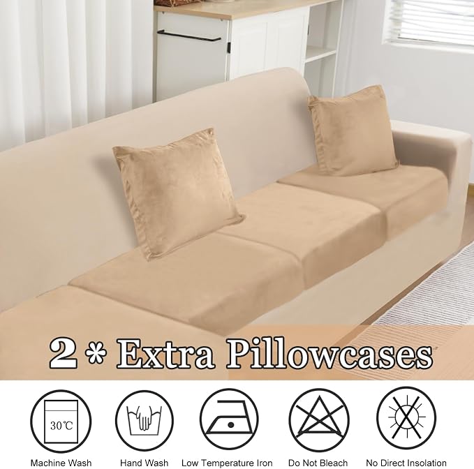 NAISI Sectional Couch Cover 4 Pieces Velvet Separate Couch Cushion Covers L - Image 4