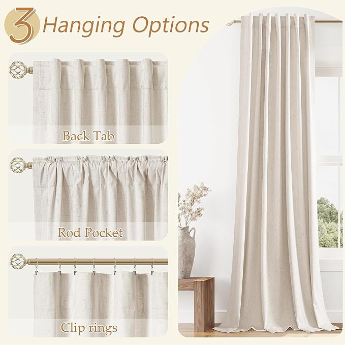 Guken 100% Blackout Linen Curtains 63 Inch Length 2 Panels Set - Image 6