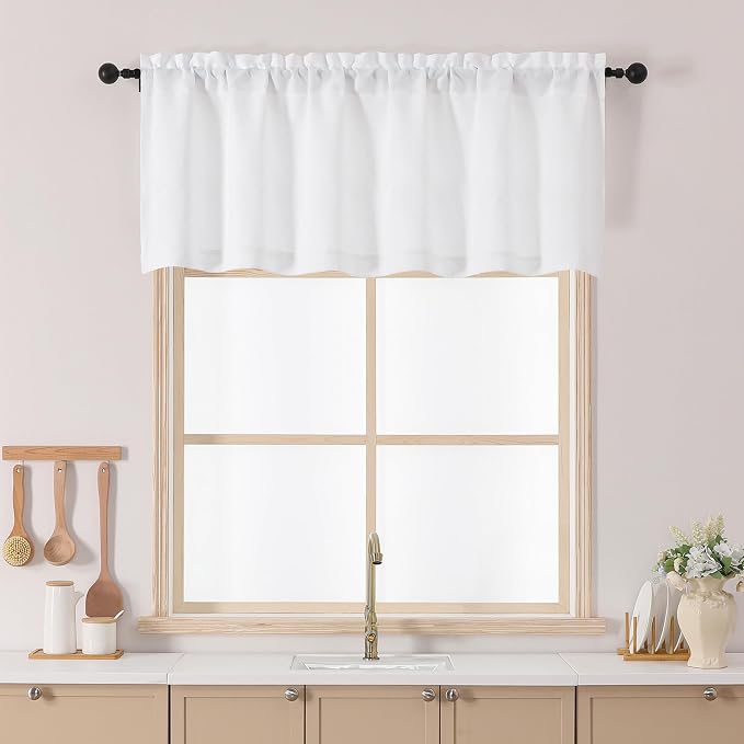 Chyhomenyc White Valance for Windows, Light Filtering Textured Small Kitchen by Chyhomenyc