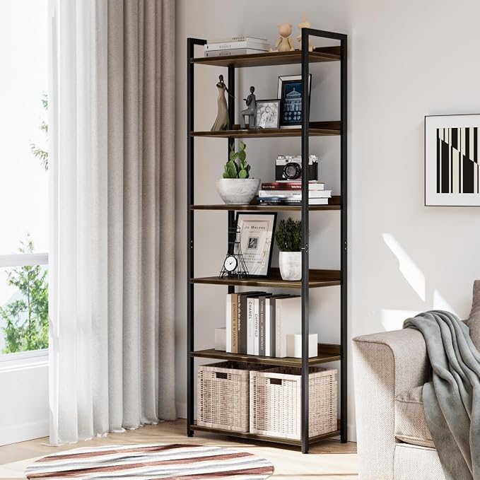 NUMENN Bookshelf, 6 Tier Bookshelves, Home Office Bookcase Shelf Storage - Image 2