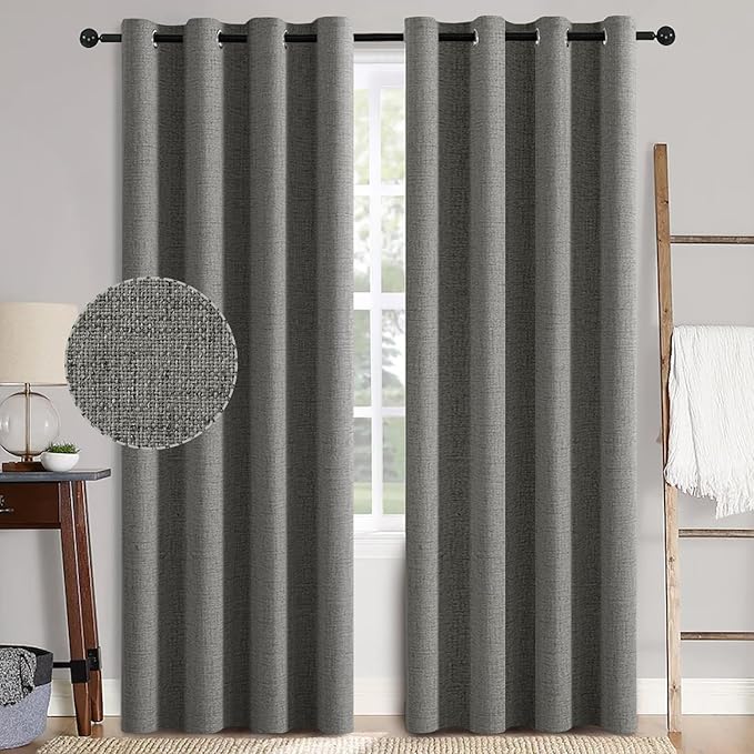 MIULEE Linen Texture Curtains, 2 Pack Dark Grey 52x108 Inch, Room Darkening by MIULEE