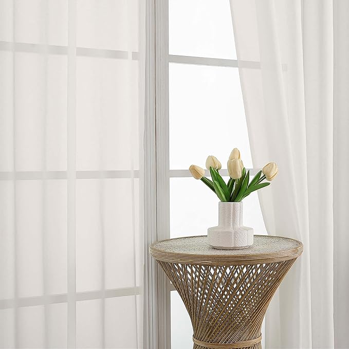 OWENIE Extra Long Ivory Sheer Curtains 144 inch 2 Panels Set, Translucent - Image 6