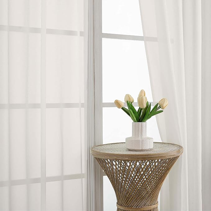 OWENIE Ivory Sheer Curtains 72 Inches Long 2 Panels Set, Transparent Voile - Image 2