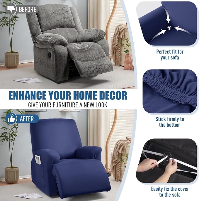 TAOCOCO Stretch Recliner Chair Covers 3-Pieces Solid Furniture Covers Recliner - Image 5