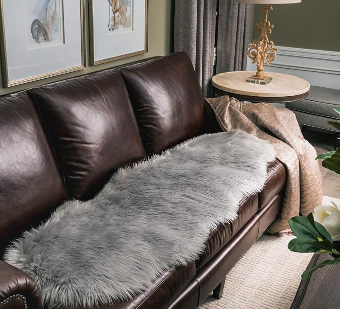 SERISSA Ultra Soft Fluffy Rug Grey Faux Sheepskin Fur Area Rug Shaggy Couch - Image 7