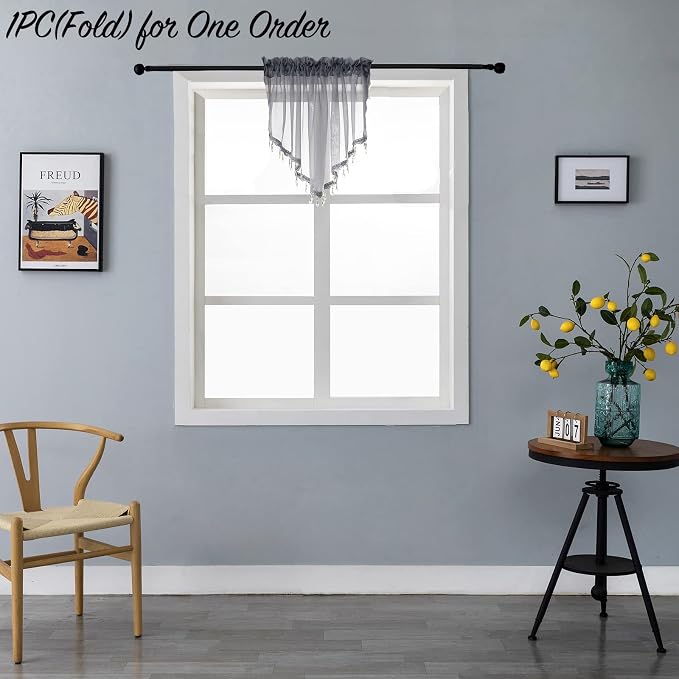 Beaded Sheer Valance Curtains for Living Room, Rod Pocket Farmhouse Window - Image 2