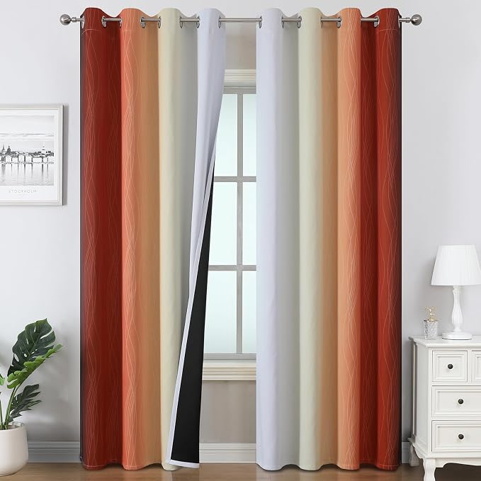 Estelar Textiler Burnt Orange & Greyish White Ombre Blackout Curtains 96 Inch by ESTELARTEXTILER