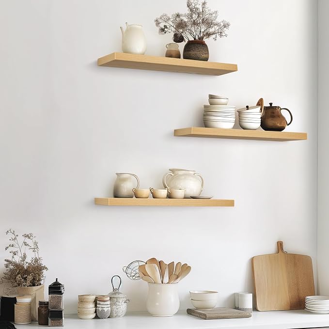 BAYKA Floating Shelves for Wall, 22.5 inches Wall Mounted Rustic Wood Shelves - Image 2