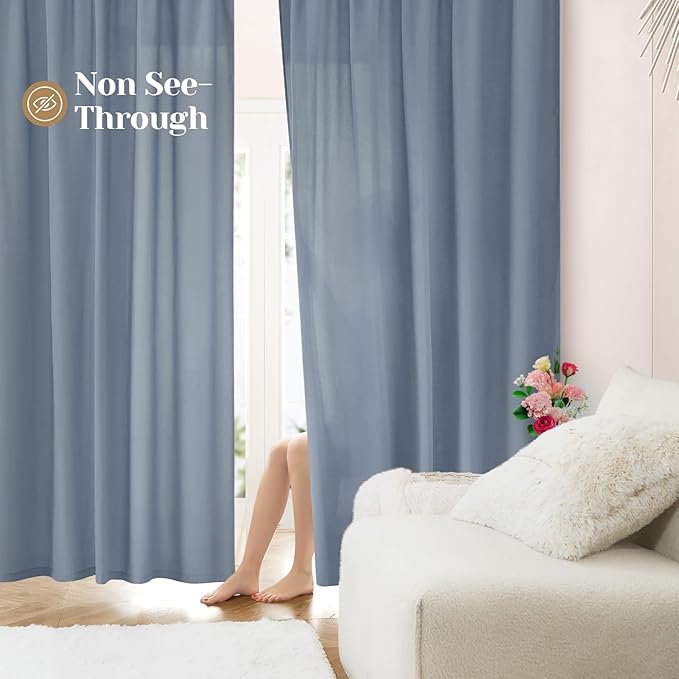 HOMEIDEAS Non-See-Through Stone Blue Privacy Sheer Curtains, 52 X 72 Inches by HOMEIDEAS