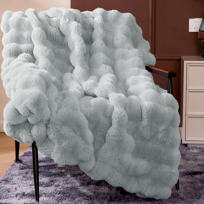 Touchat Luxury 1000GSM Faux Rabbit Fur Throw Blanket, Super Heavy Warm Cozy - Image 5