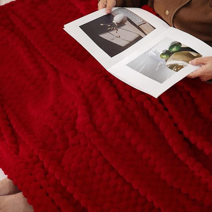 Puncuntex Red Throw Blanket 108"×90" inches Fuzzy 3D Jacquard Decorative - Image 6