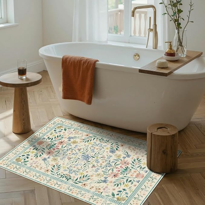 Rugxara Door Mat Floral Entryway Rug, Washable Samll 2x3 Rug, Boho Green Front - Image 2