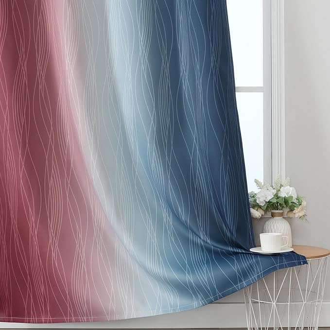 Estelar Textiler Navy Blue and Burgundy Red Ombre Blackout Curtains & Drapes - Image 6