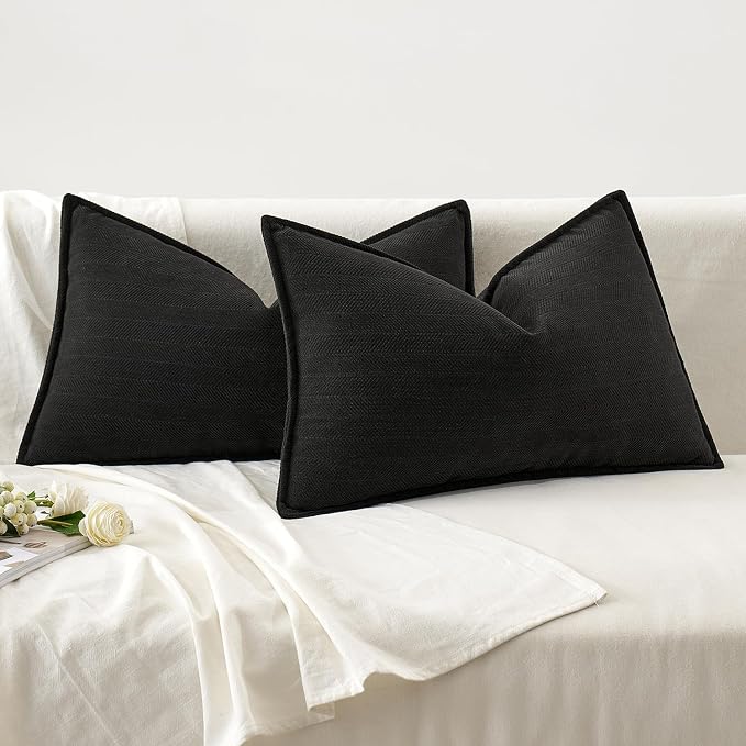 MIULEE Pack of 2 Black Decorative Lumbar Pillow Covers 12x20 Inch Soft Chenille - Image 6