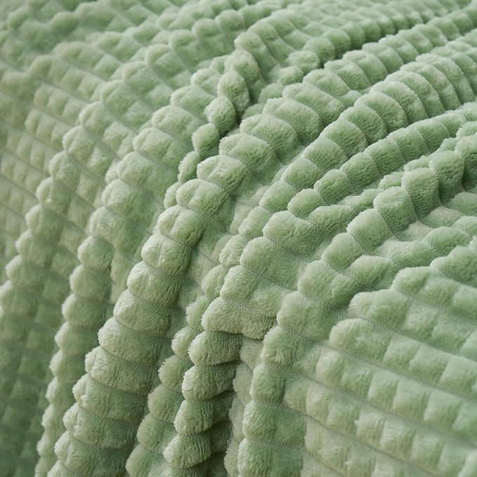 Puncuntex Flannel Fleece Throw Blanket Sage Green 108"×90", Super Soft Plush - Image 5