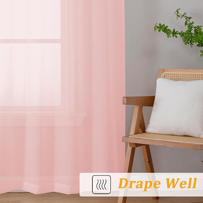 Gwine Blush Pink Sheer Curtains 30 Inch Length, Short Light Filtering Voile - Image 7