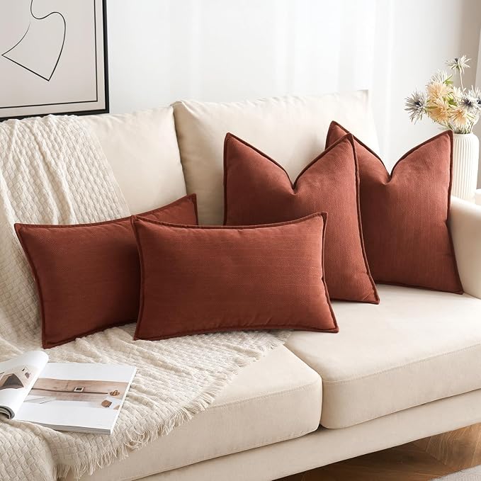 MIULEE Pack of 2 Rust Decorative Pillow Covers 22x22 Inch Chenille Luxurious - Image 2
