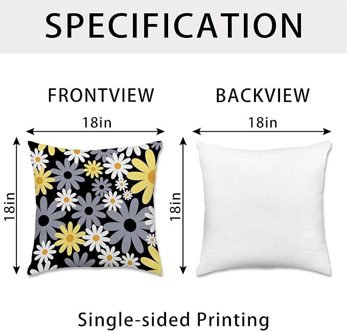 Hexagram Spring Summer Pillow Covers 18x18 Set of 4, Outdoor Floral Daisy - Image 6