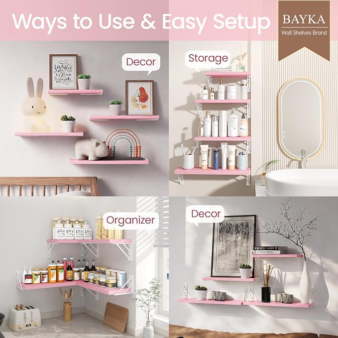 BAYKA Wall Shelves for Bedroom Decor, Mounted Rustic Wood Shelves for Kids Books - Image 3