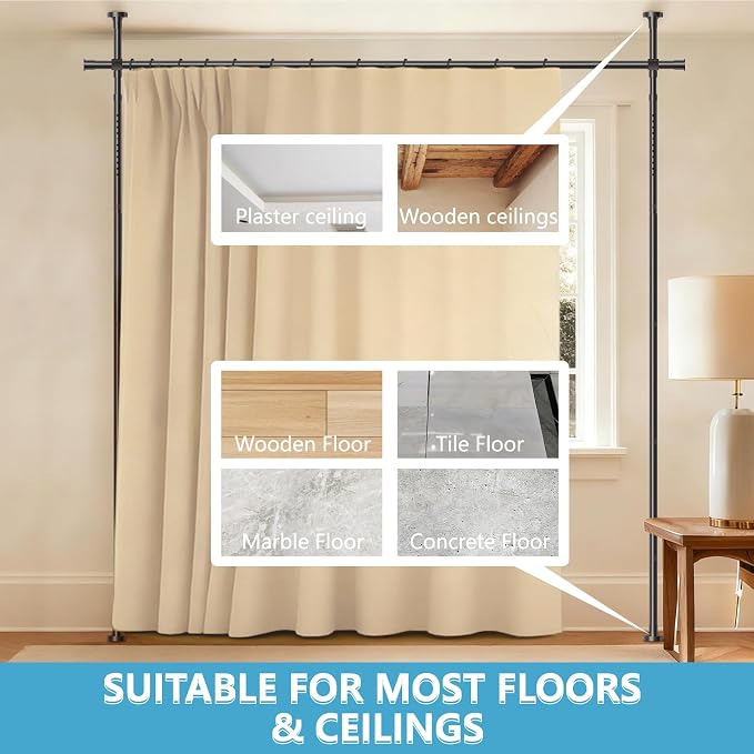 Jilron No-Drill Room Divider Curtain Set: Includes 106" W x 84" L Beige Curtain - Image 8