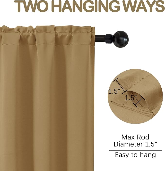OVZME Gold Blackout Curtains for Small Window Treatment, Light Blocking Short - Image 4
