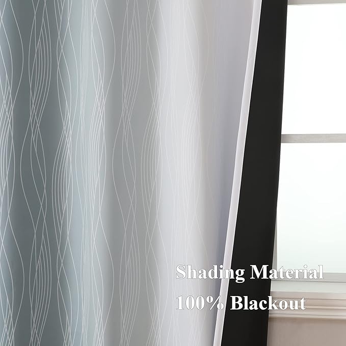 Estelar Textiler Stone Blue and Greyish White Blackout Curtains 72 Inch Length - Image 5