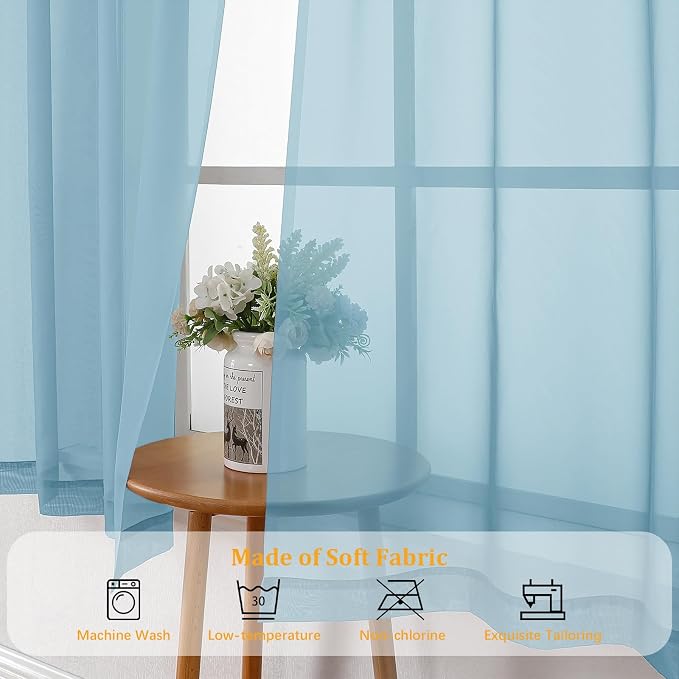 Gwine Sky Blue Sheer Curtains 63 Inch Length - Image 7