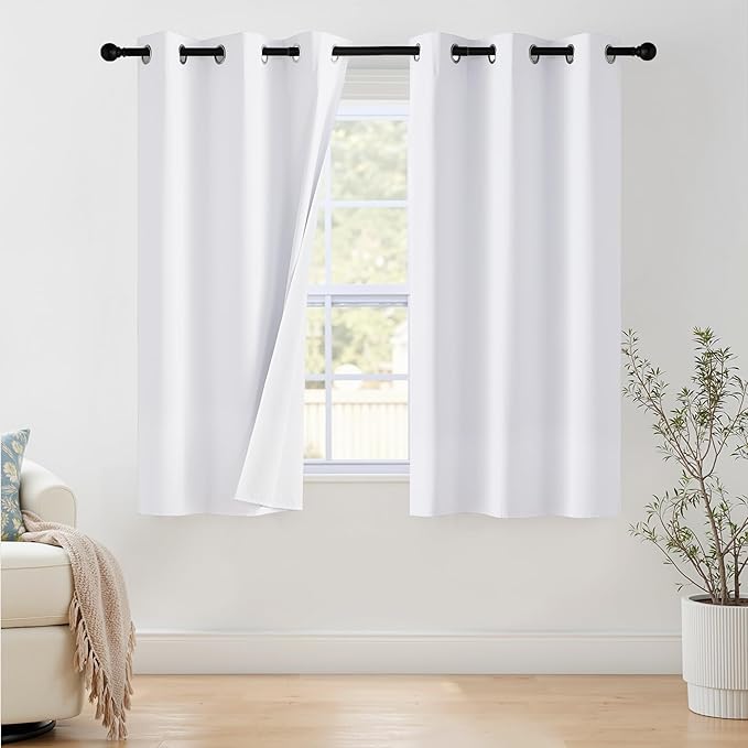 NICETOWN 100% Blackout Window Curtain Panels 45" Length, Snow White, 42 inches by NICETOWN