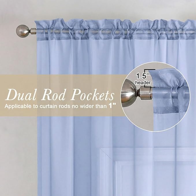 Lecloud Denim Blue Sheer Curtains 54 Inch Length 2 Panels, Voile Light - Image 5