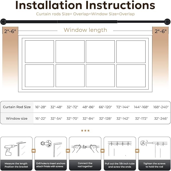 Zeerobee Curtain Rods for Windows 66 to 120, 1 Inch Industrial Wrap Around - Image 6