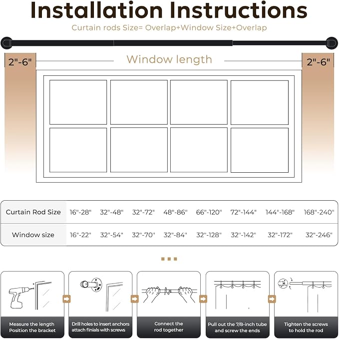 Zeerobee Curtain Rods for Windows 32 to 48, 1 Inch Industrial Wrap Around - Image 6