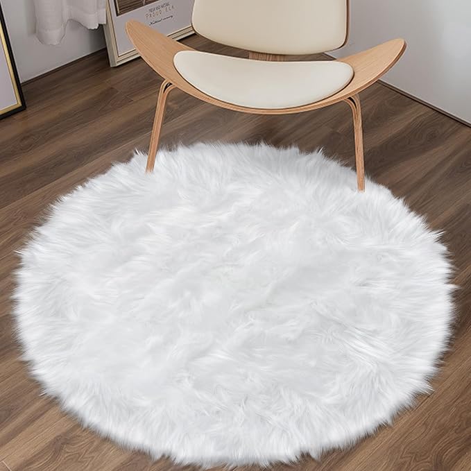 3 ft Fluffy White Round Rug for Bedroom Living Room, Soft Furry White Circle - Image 8