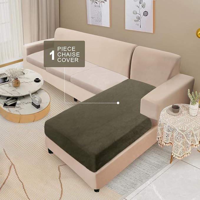 NAISI Sectional Couch Cover 1 Piece Velvet Separate Chaise Lounge Cover Soft - Image 2