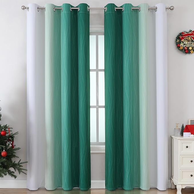 Estelar Textiler Green and Greyish White Blackout Curtains - Image 2