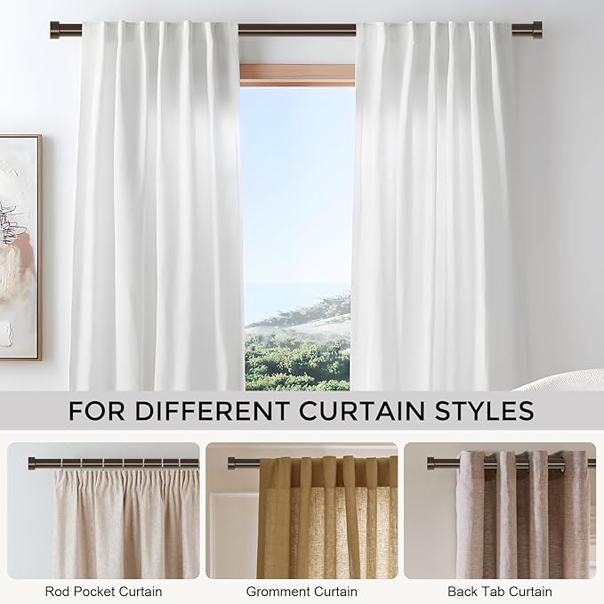VOIIY Bronze Curtain Rods for Windows 72 to 144 Inch, Size:36-144 Inch - Image 6