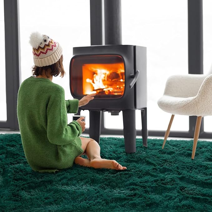Merelax Fluffy Shaggy Area Rug, Deep Green 2x3 Small Rugs - Image 4