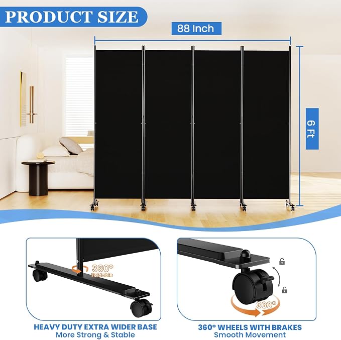 SUNALLY Room Divider 6FT Folding Privacy Screens - Image 2