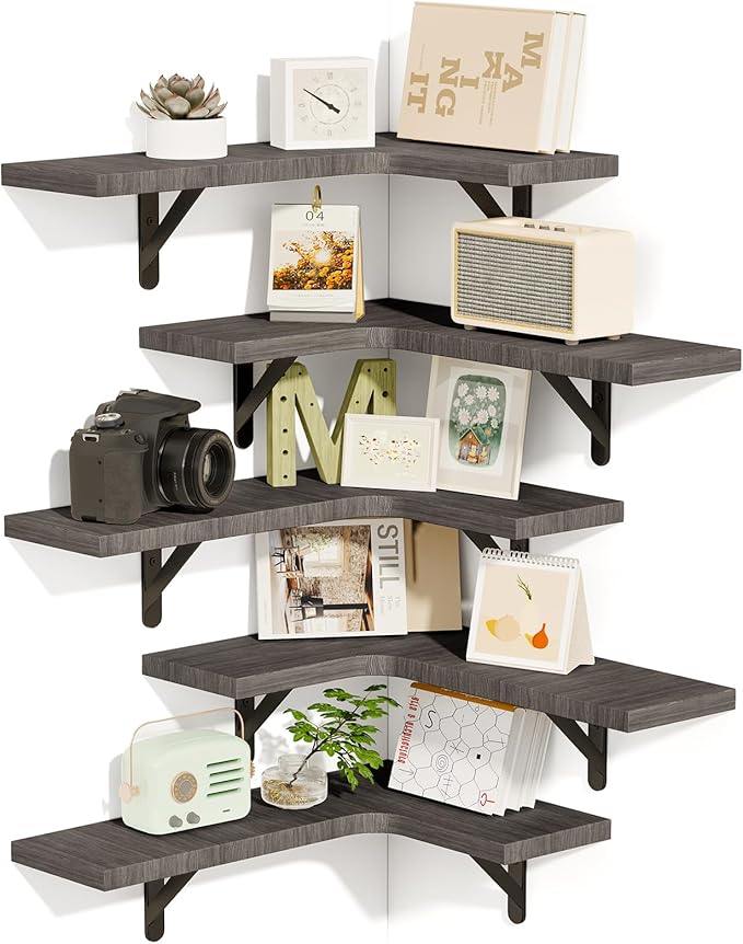 Fixwal Floating Shelves for Wall, Rustic Wood Wall Mounted Corner Shelf for by Fixwal