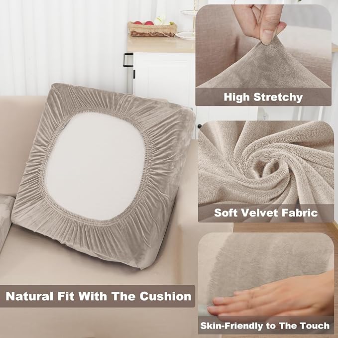 NAISI Couch Cushion Covers 3 Pieces Velvet Stretch Sofa Seat Covers or Backrest - Image 5
